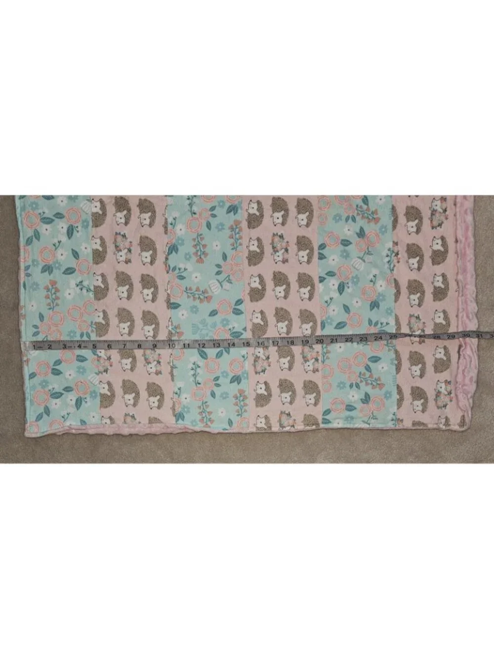 Handmade Baby Blanket Hedgehogs Flowers Minky Dot Pink Brown Blue 30x30